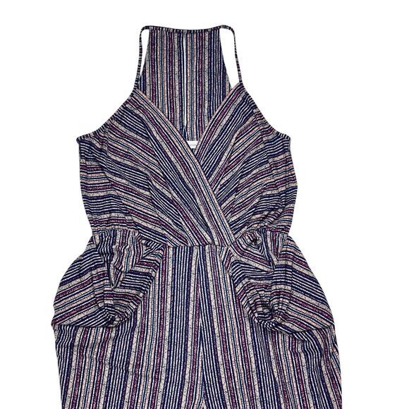 BCBGeneration Jumpsuit Women M Crossover V-neck Draped Pocket Striped Boho Beach - Picture 4 of 16